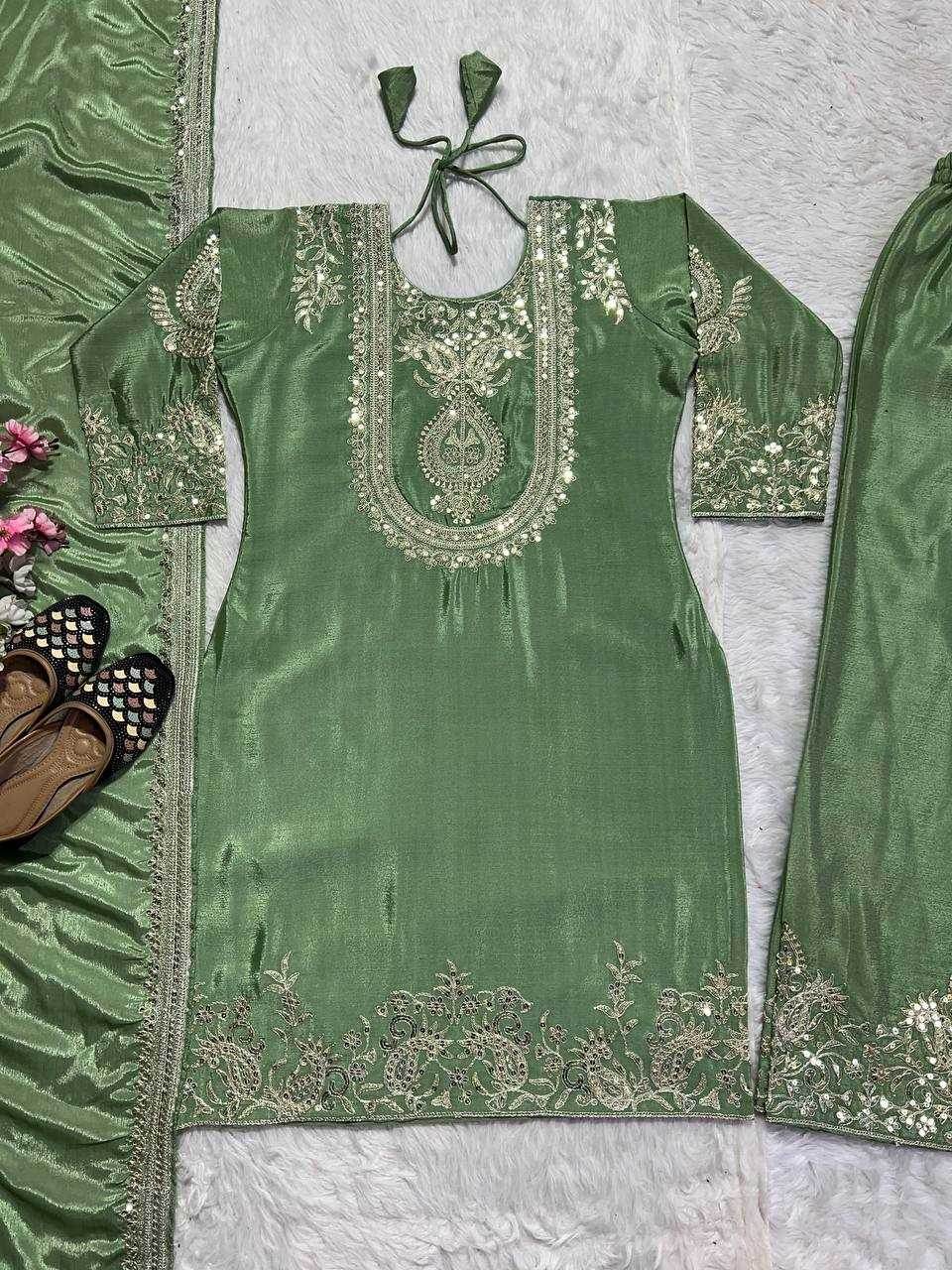 Chinon Silk Ladies Embroidery Designer Suit - MYLUXURY LANE ENTERPRISE
